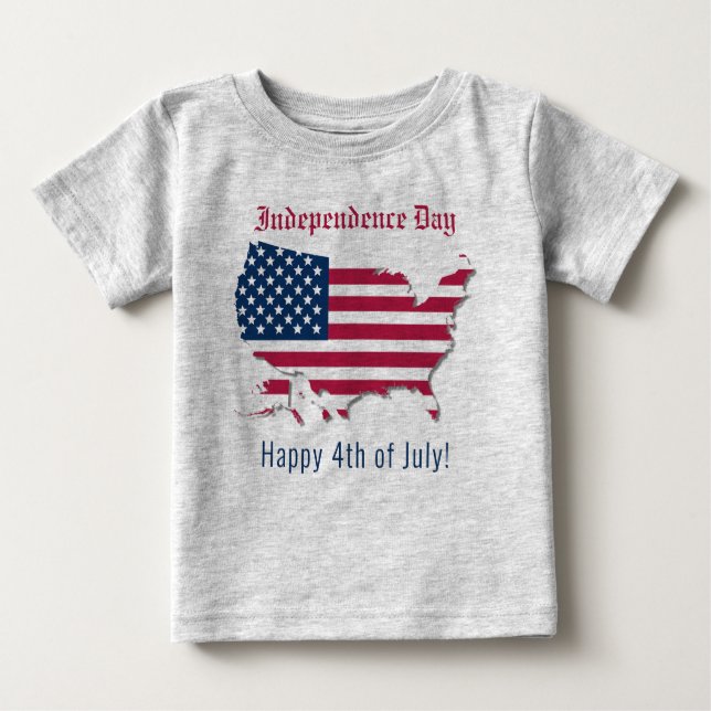 Custom US Map Flag Independence Day Happy July 4th Baby T-Shirt (Front)