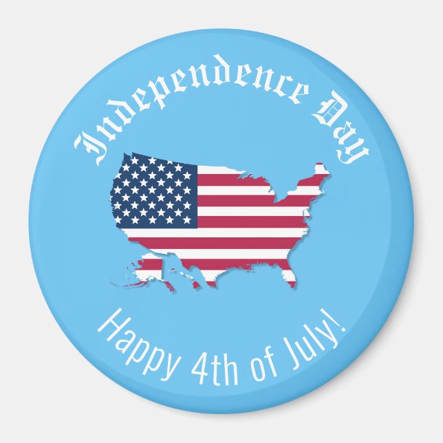 Custom US Map Flag Independence Day Happy July 4th Magnet (Front)
