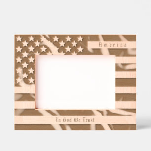 Custom US Motto and Vintage Folded American Flag Engraved Frames