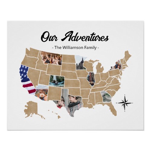Custom USA Family Travel Add Your Photos Collage Poster