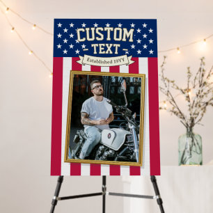 Custom USA Flag Photo Welcome Sign, Patriotic Foam Board