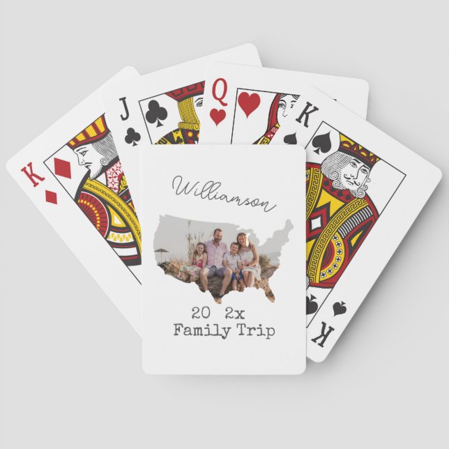 Custom USA Map Outline Vacation Family Photo Poker Cards (Back)