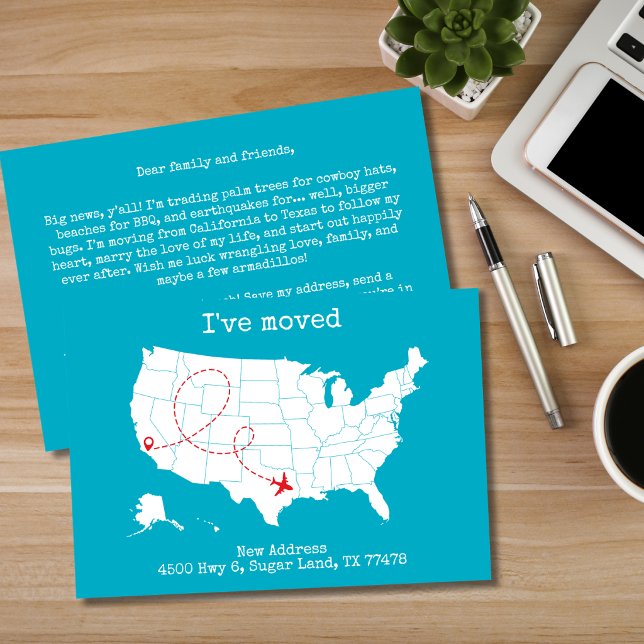 Custom USA Map Turquoise "I've Moved" Announcement (Creator Uploaded)