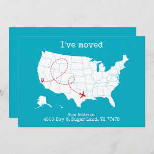 Custom USA Map Turquoise "I've Moved" Announcement