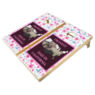 Custom USA photo Okayest dad Fathers day Cornhole Set