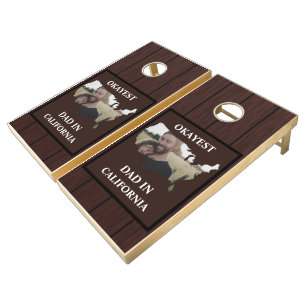 Custom USA photo Okayest dad Fathers day Cornhole Set