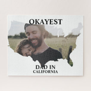 Custom USA photo Okayest dad Fathers day Jigsaw Puzzle