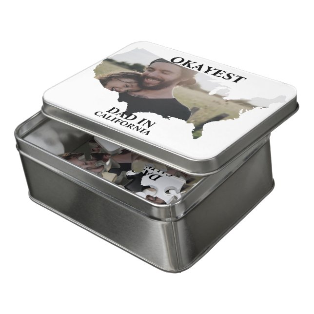 Custom USA photo Okayest dad Fathers day Jigsaw Puzzle (Lid Open)