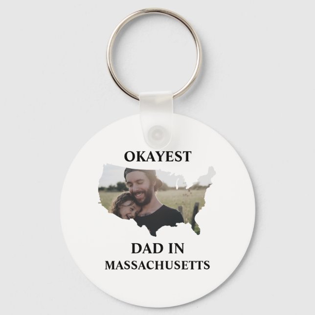 Custom USA photo Okayest dad Fathers day Keychain (Front)