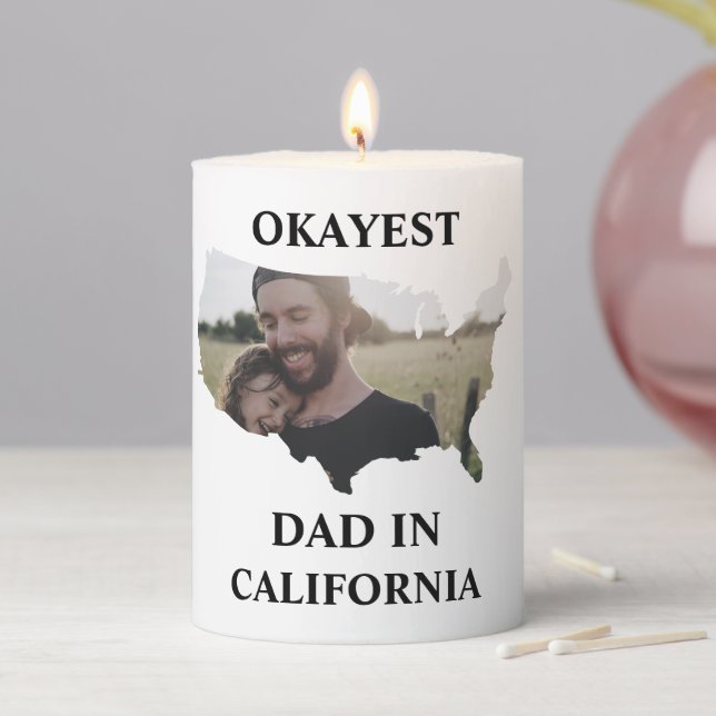 Custom USA photo Okayest dad Fathers day Pillar Candle (In Situ)