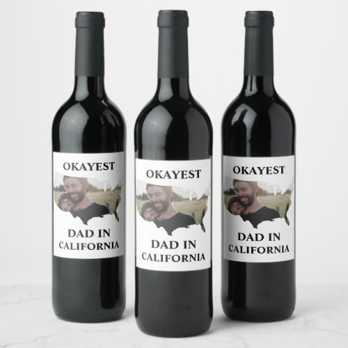 Custom USA photo Okayest dad Fathers day T_Shirt Wine Label