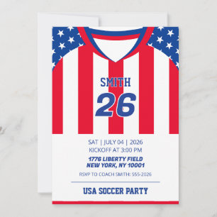 Custom USA Soccer Jersey Birthday Invitation
