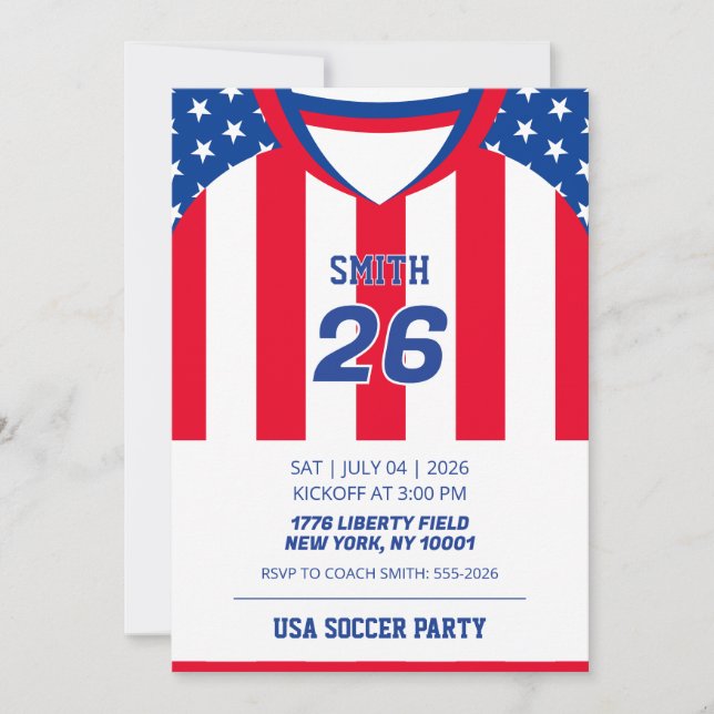 Custom USA Soccer Jersey Birthday Invitation (Front)