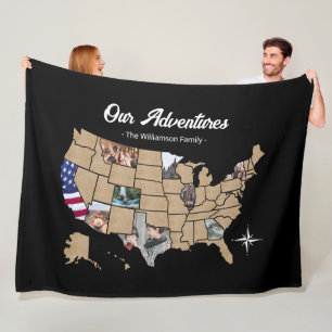 Custom USA Travel Map Photo Blanket