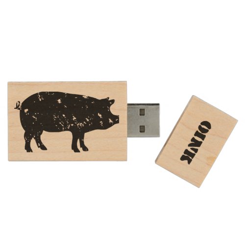 Custom USB pen drive with vintage pig silhouette