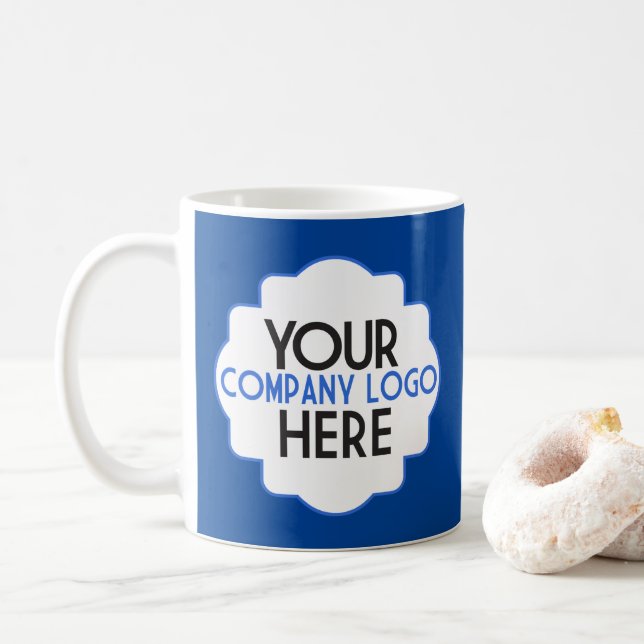 Custom Use Own Business Logo Company Event Blue Coffee Mug (With Donut)