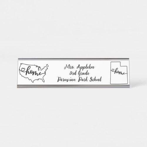 Custom Utah State US Home Line Art Desk Name Plate