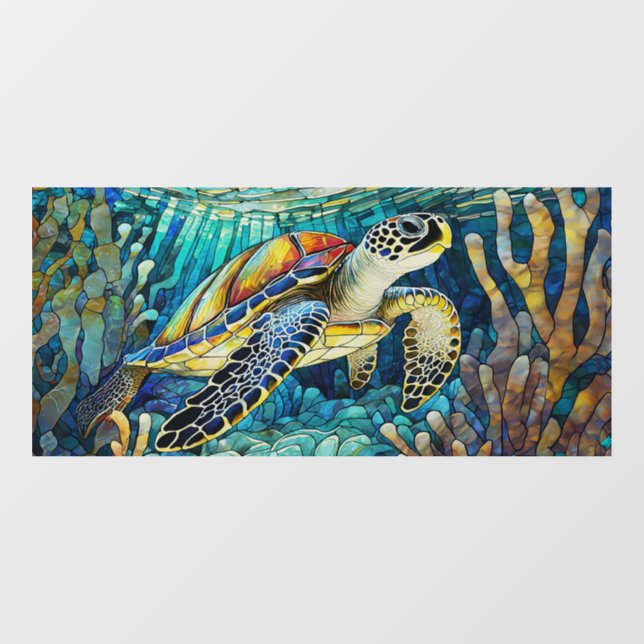 Custom V2 Tropical Sea turtle Stained glass art Window Cling (Sheet)