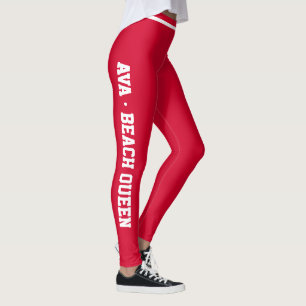 Custom Vacation Classy Cherry Red White Striped Leggings