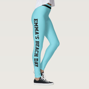 Custom Vacation Fun Classy Aqua Cute Black Striped Leggings