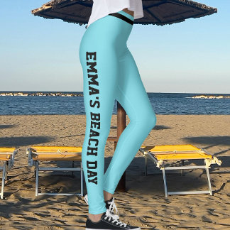 Custom Vacation Fun Classy Aqua Cute Black Striped Leggings