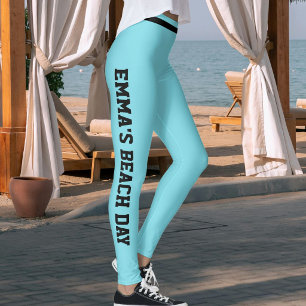 Custom Vacation Fun Classy Aqua Cute Black Striped Leggings