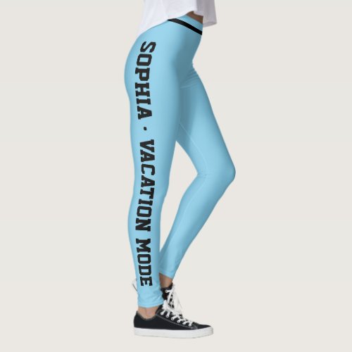 Custom Vacation Fun Classy Sky Blue Black Striped Leggings