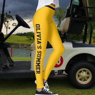 Custom Vacation Fun Sunshine Yellow Black Striped Leggings