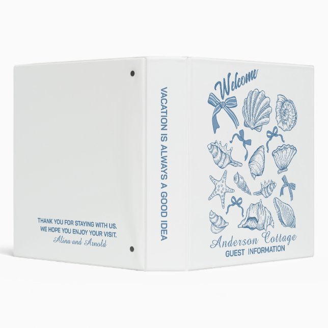 Custom Vacation Rental Guest Welcome Beach Coastal 3 Ring Binder (Background)