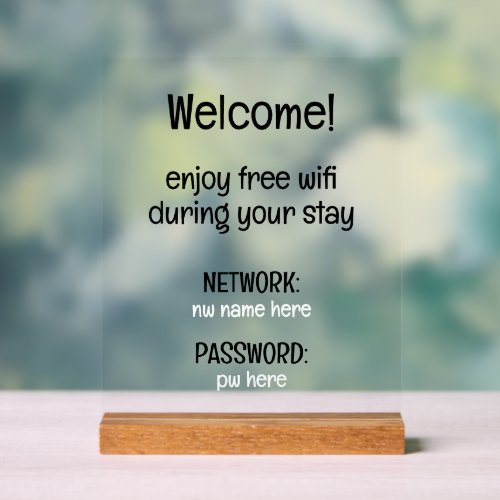 Custom Vacation Rentals Home Wifi Instructions Acrylic Sign