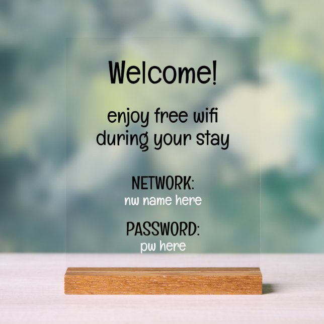 Custom Vacation Rentals Home Wifi Instructions Acrylic Sign (Neutral)