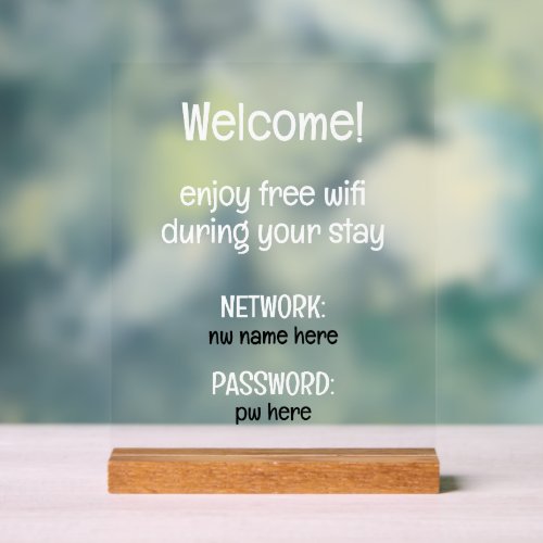 Custom Vacation Rentals Home Wifi Instructions Acrylic Sign