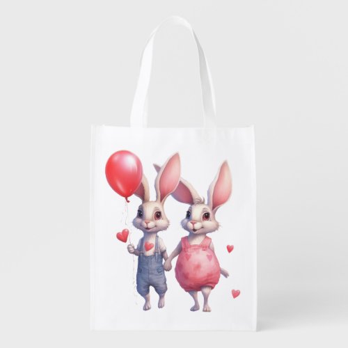 Custom Valentine Bunny Pair Gift  Reusable  Grocery Bag