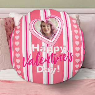 Custom Valentine Day Stripes Round Pillow