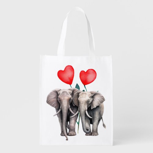 Custom Valentine Elephant Pair Gift  Reusable  Grocery Bag