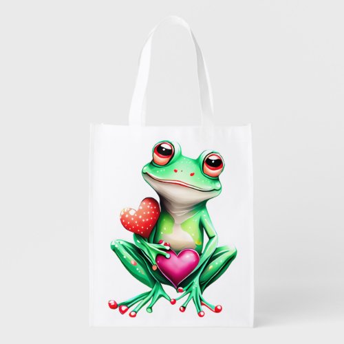 Custom Valentine Frog in Love Gift  Reusable Grocery Bag