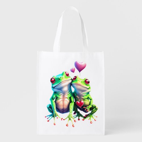 Custom Valentine Frog Pair Gift  Reusable Grocery Bag