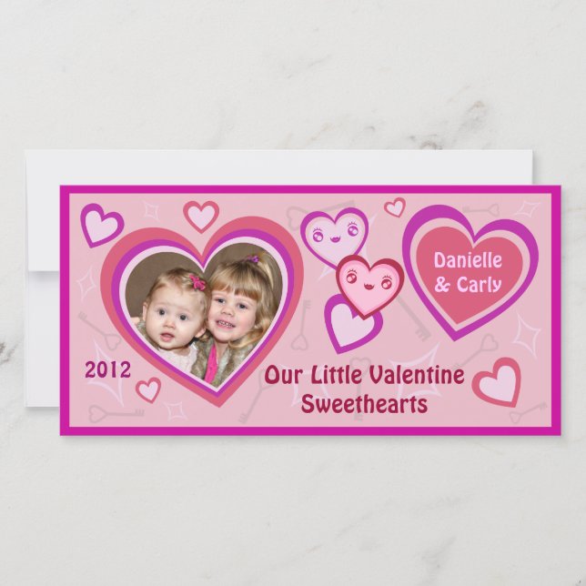 Custom Valentine Kawaii Hearts Photo Card (Front)