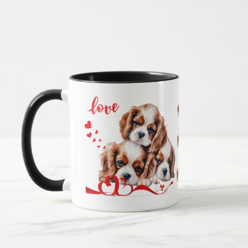 Custom Valentine King Charles Cavalier Puppies Mug