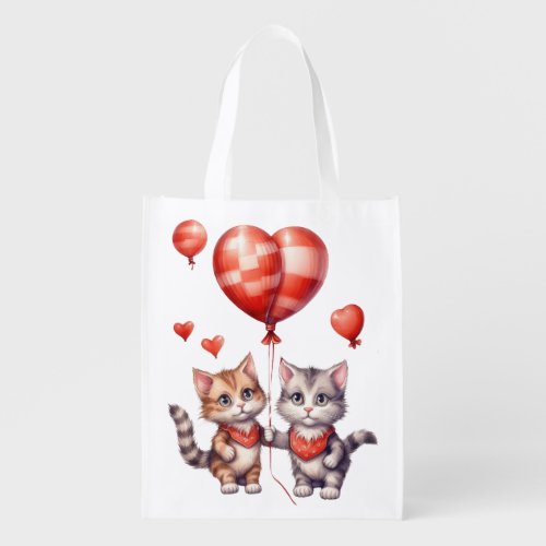 Custom Valentine Kitten Pair Gift  Reusable  Grocery Bag