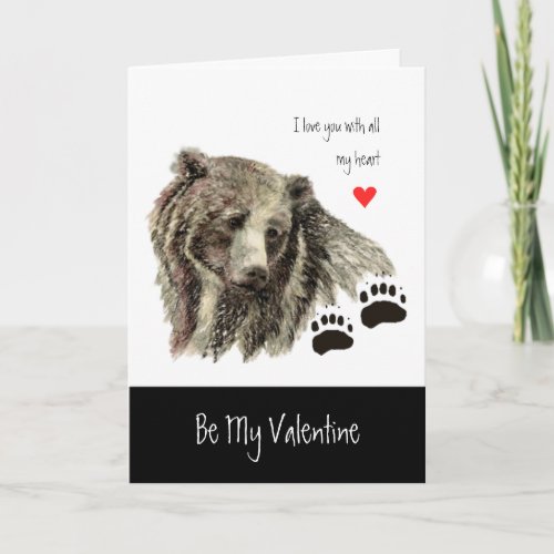 Custom Valentine Love Heart Grizzly Bear Animal Holiday Card