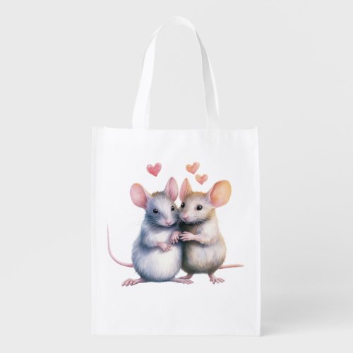 Custom Valentine Mouse Couple Gift  Reusable  Grocery Bag