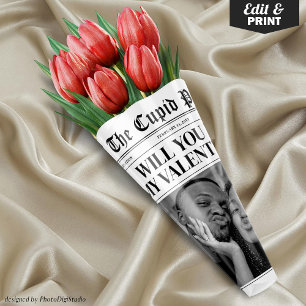 Custom Valentine Newspaper Flower Bouquet Gift  Wrapping Paper Sheets