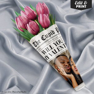 Custom Valentine Newspaper Flower Bouquet Gift Wrapping Paper Sheets