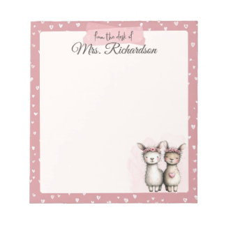 Custom Valentine Notepad Cute Pink Llama & Hearts