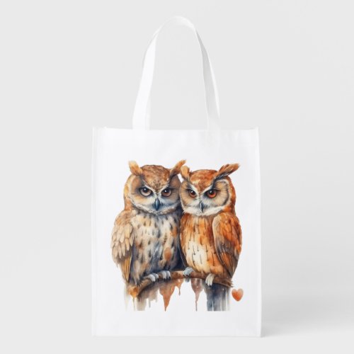 Custom Valentine Owl Pair Gift  Reusable  Grocery Bag