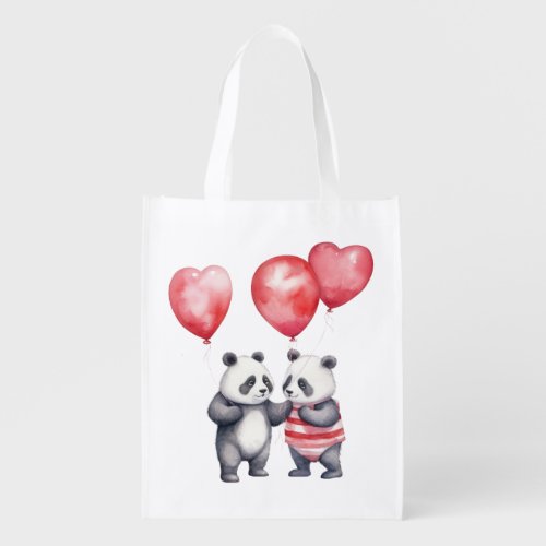 Custom Valentine Panda Pair Gift  Reusable  Grocery Bag