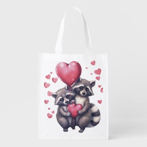 Custom Valentine Raccoon Couple Gift  Reusable  Grocery Bag