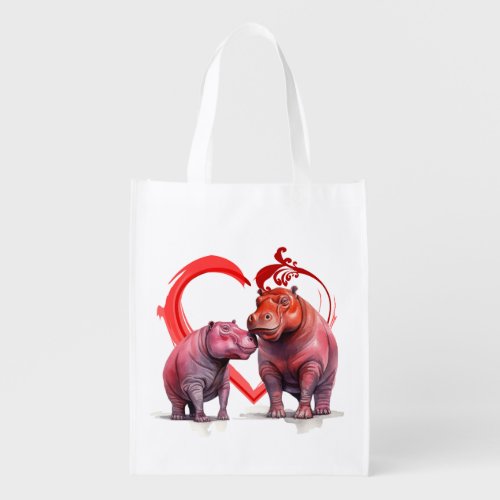 Custom Valentine Rhinoceros Pair Gift  Reusable  Grocery Bag