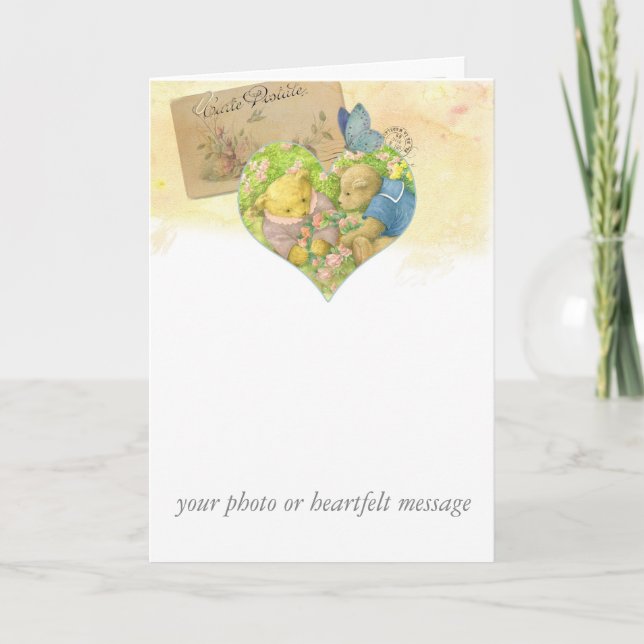 Custom Valentine Teddybears Botanical Holiday Card (Front)